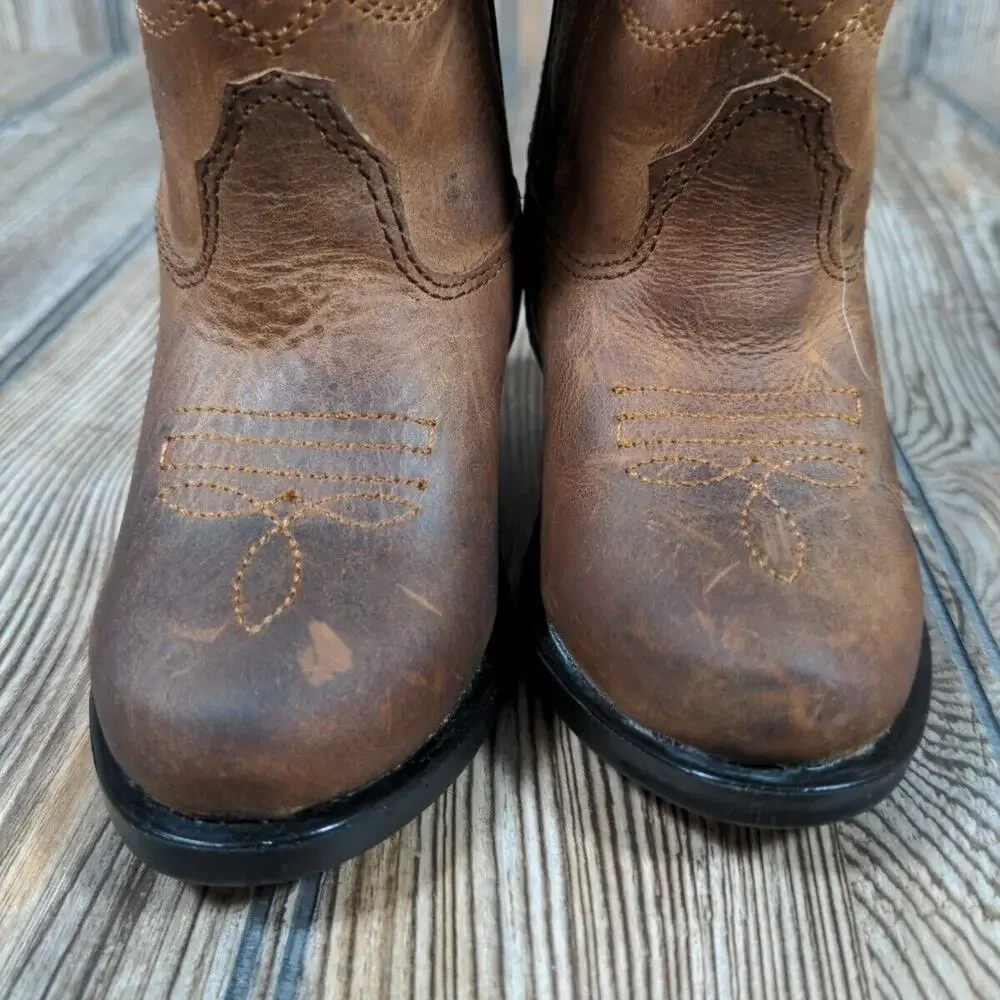 Smoky Mountain Western Cowboy Boots Leather Brown Youth Unisex Size 4 Farm Ranch